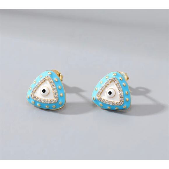 Triangle Eye Gold Plated Earrings - Picture 1 of 5